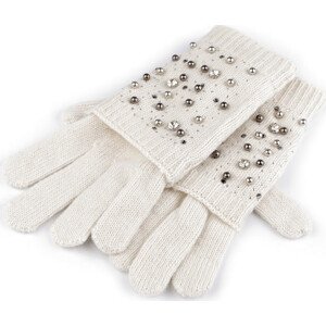 Dámské vlněné rukavice s perlami a kamínky "2 v 1" Varianta: 1 béžová světlá, Balení: 1 pár