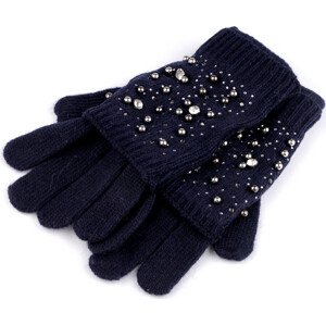 Dámské vlněné rukavice s perlami a kamínky "2 v 1" Varianta: 4 modrá tmavá, Balení: 1 pár