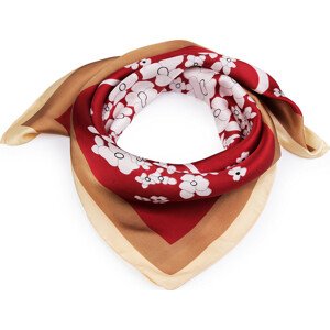 Saténový šátek květy 70x70 cm Varianta: 1 červená, Balení: 1 ks