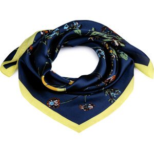Saténový šátek květy 70x70 cm Varianta: 2 modrá tmavá žlutá, Balení: 1 ks