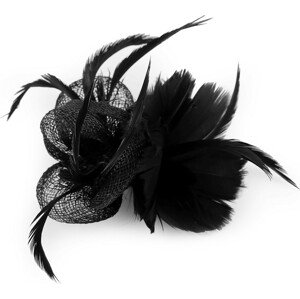 Fascinátor / brož květ s peřím Varianta: 2 černá, Balení: 1 ks