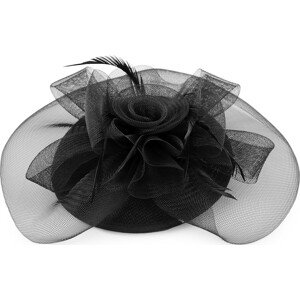 Fascinátor / klobouček květ s peřím a síťkou Varianta: černá, Balení: 1 ks