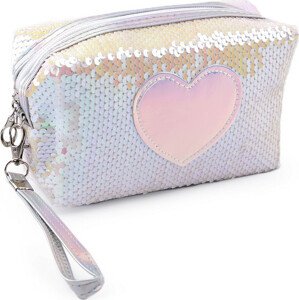 Pouzdro / kosmetická taška s oboustrannými flitry a srdcem 11x18 cm Varianta: 1 bílá růžová, Balení: 1 ks