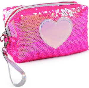 Pouzdro / kosmetická taška s oboustrannými flitry a srdcem 11x18 cm Varianta: 2 pink, Balení: 1 ks