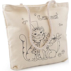 Bavlněná taška k domalování se zipem 34x35 cm Varianta: 1 režná světlá kočka, Balení: 1 ks
