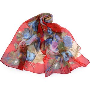 Letní šátek / šála 50x160 cm Varianta: 9 červená květy, Balení: 1 ks