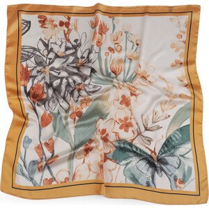 Saténový šátek květy a motýl 70x70 cm Varianta: 1 béžová tm., Balení: 1 ks