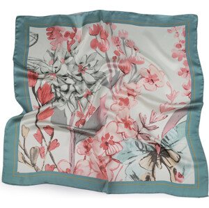 Saténový šátek květy a motýl 70x70 cm Varianta: 2 zelená šalvěj tmavá, Balení: 1 ks