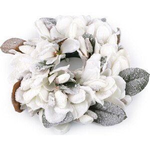 Vánoční věnec ojíněná magnolie Ø34 cm Varianta: 1 bílá, Balení: 1 ks
