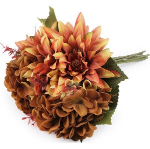 Umělá kytice chryzantéma, hortenzie Varianta: 3 béžová tm. oranžová, Balení: 1 svaz.