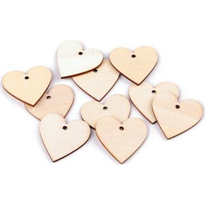 Dřevěná cedulka / štítek k domalování srdce, ovál Varianta: 3 přírodní sv. srdce, Balení: 10 ks