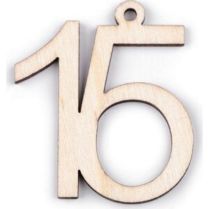 Dřevěná narozeninová čísla se závěsem Varianta: 15 přírodní, Balení: 10 ks