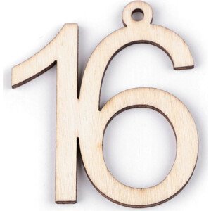 Dřevěná narozeninová čísla se závěsem Varianta: 16 přírodní, Balení: 10 ks