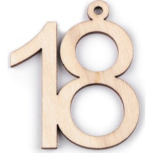 Dřevěná narozeninová čísla se závěsem Varianta: 18 přírodní, Balení: 10 ks