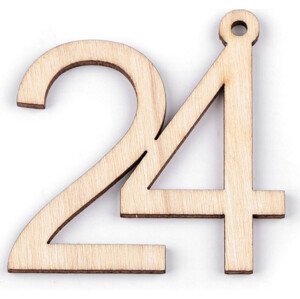 Dřevěná narozeninová čísla se závěsem Varianta: 24 přírodní, Balení: 10 ks
